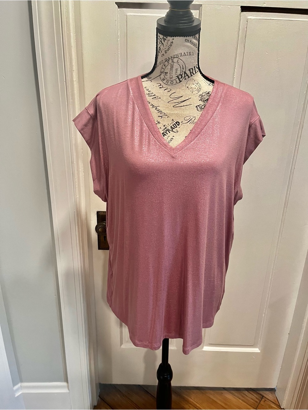 Maurices Shimmery Rose V-Neck Short Sleeve Top